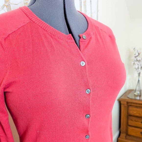 ~*Land's End Canvas Watermelon Red Cardigan Sweater - Size M*~ - Picture 5 of 8